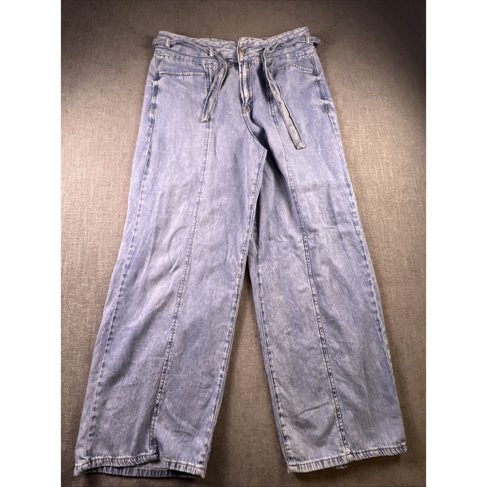 Kensie Jeans Womens 14/32 Blue Kaya High Rise Wide Leg Waist Tie Denim Boho